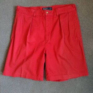 Vtg Polo By Ralph Lauren Tyler Short Men 34 Red 100% Cotton Y2K Pleated Classic